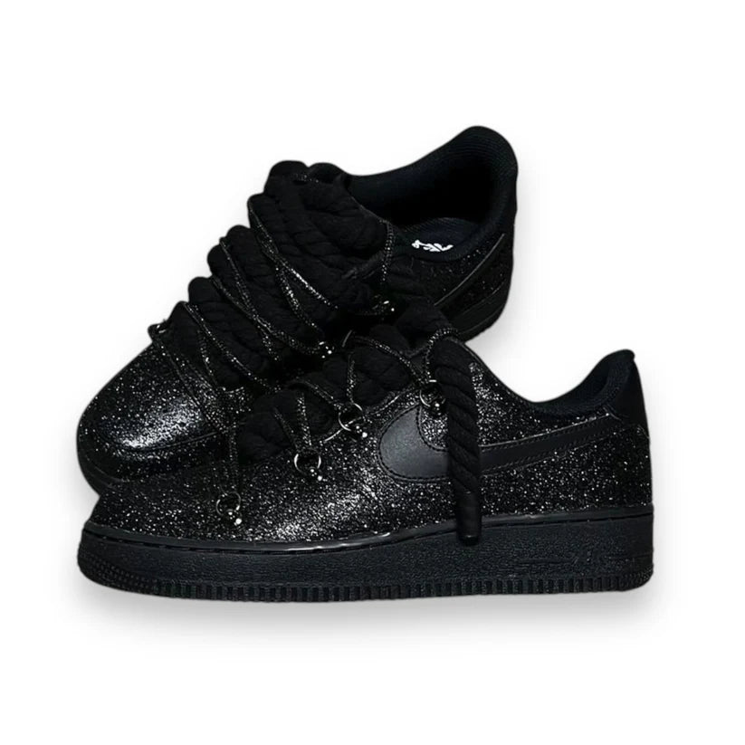 Nike Air Force 1 ‘07 Black Glitter Double Laced – Sneakers Unisex
