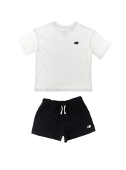 Completo New Balance Bambini T-shirt Bianca + Shorts Neri
