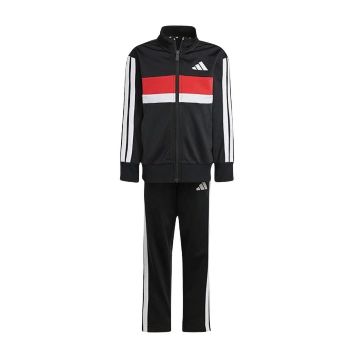 Tuta Adidas Bambini Nera con Bande Bianche e Dettaglio Rosso