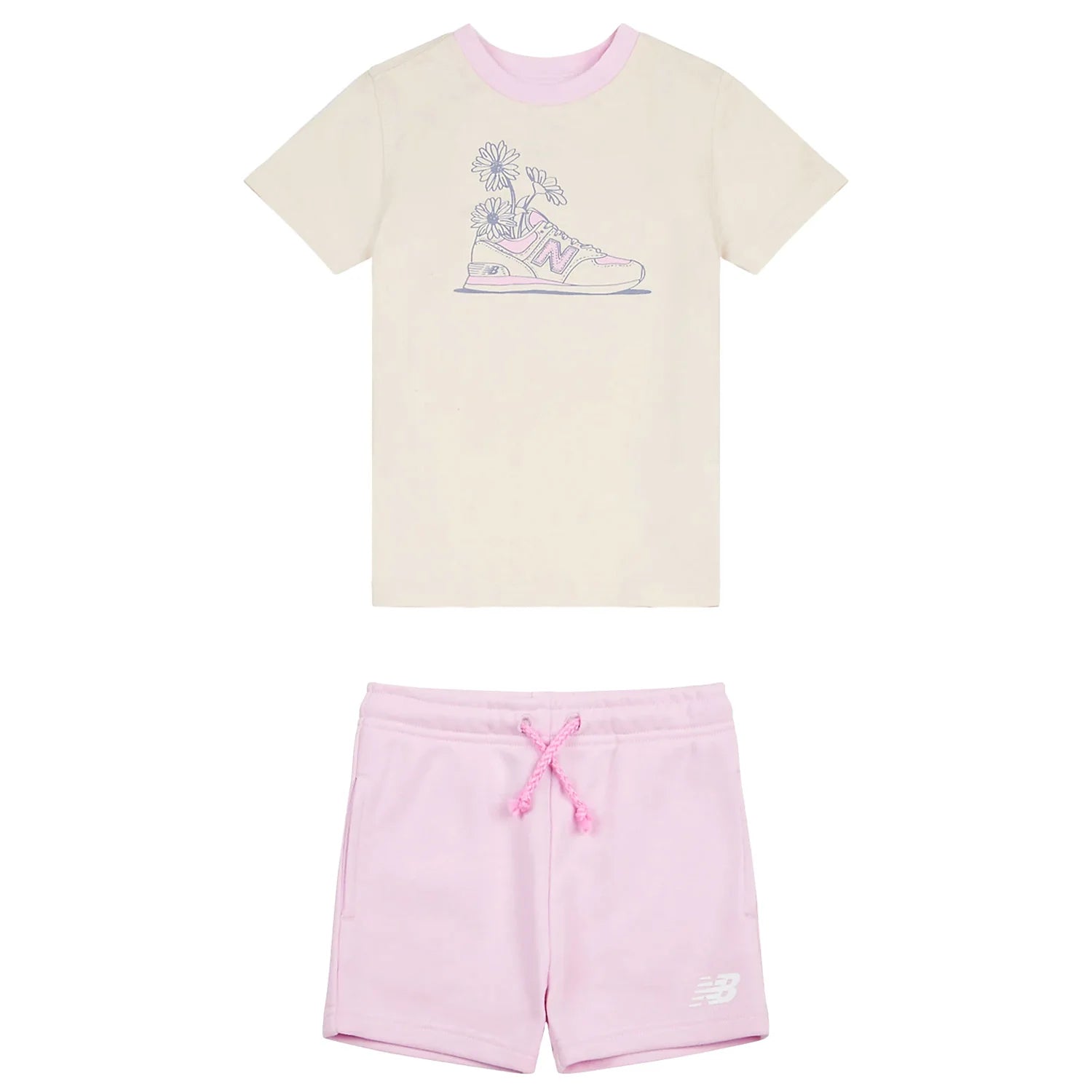 Completo New Balance Bambini T-shirt Beige + Shorts Rosa