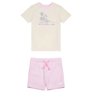 Completo New Balance Bambini T-shirt Beige + Shorts Rosa