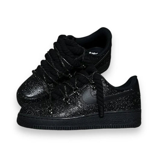 Nike Air Force 1 ‘07 Black Glitter Double Laced – Sneakers Unisex