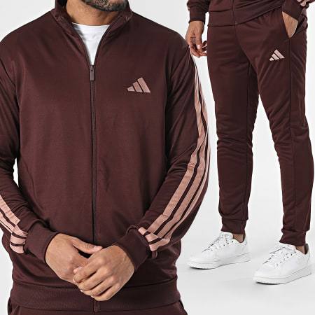 Tuta adidas Sportswear Basic French Terry 3 Strisce rosso scuro