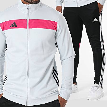 Tuta Adidas Grigio Chiaro con Dettagli Rosa
