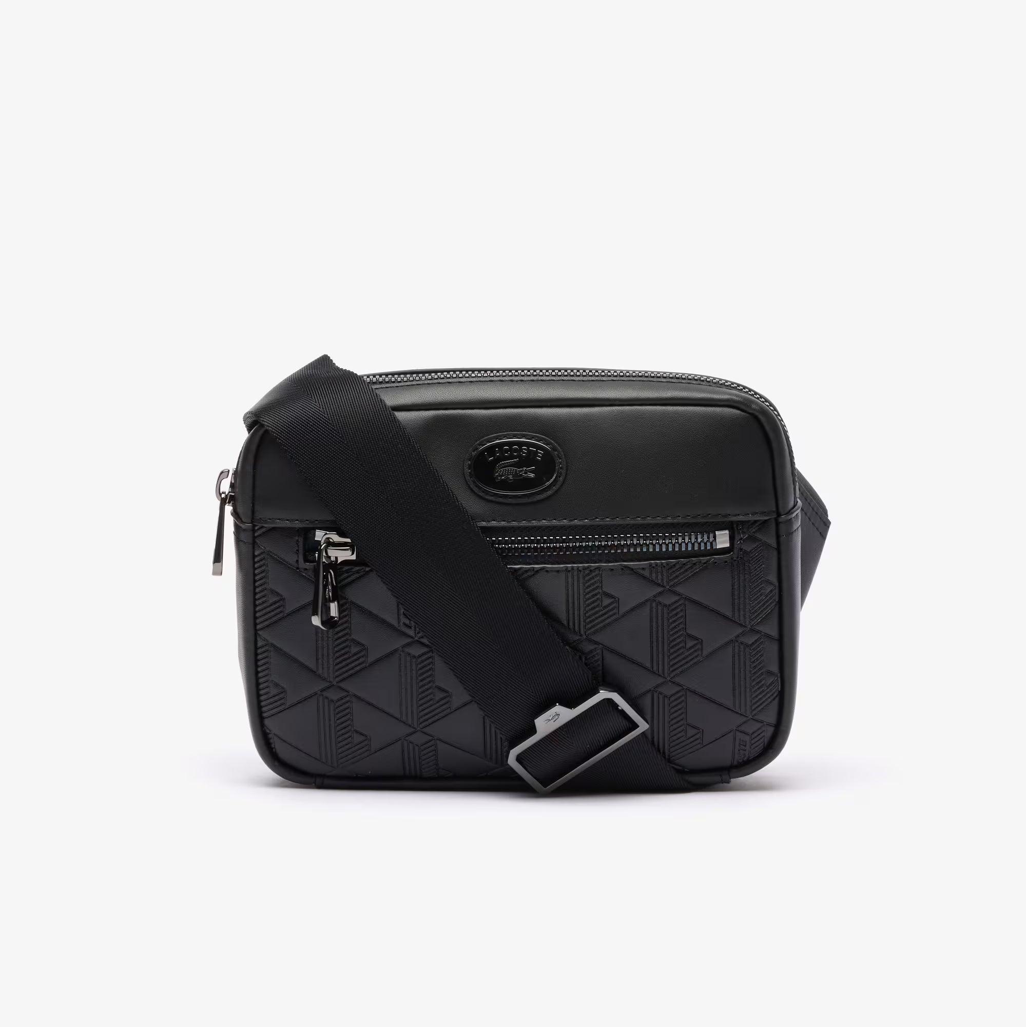 Borsello Lacoste  monogram in pelle nero