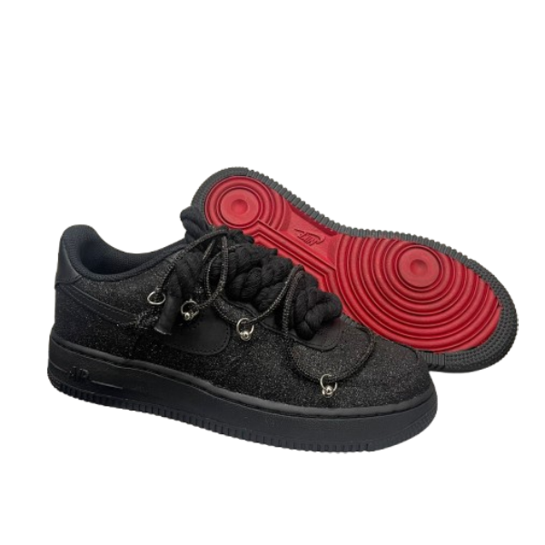 Nike Air Force 1 Low Black Glitter con Doppio Laccio – Sneakers Unisex